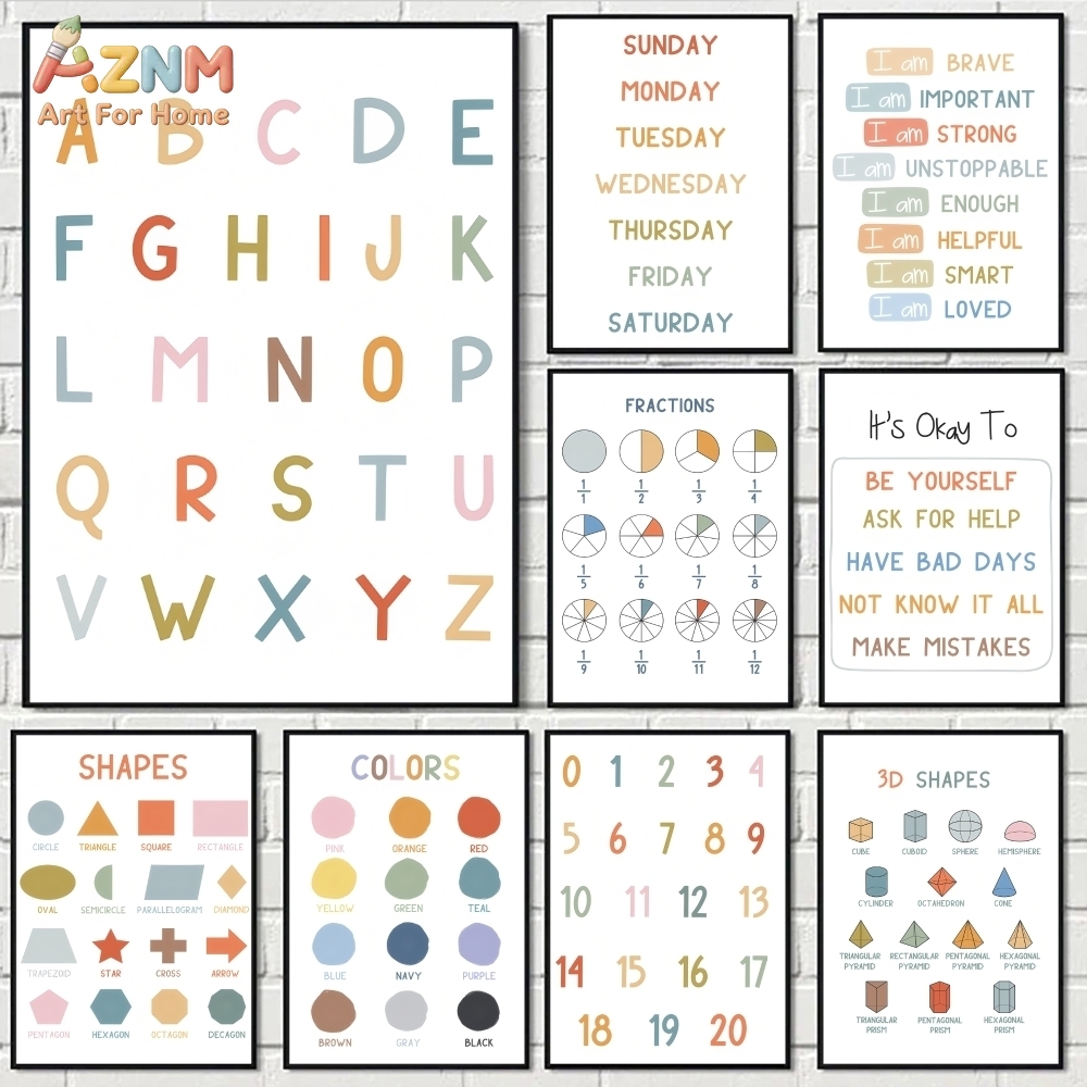 Kids Educational - Alphabet Numbers & More - AZNM Eğitici Alfabe Sayıları Çerçevesiz Kanvas