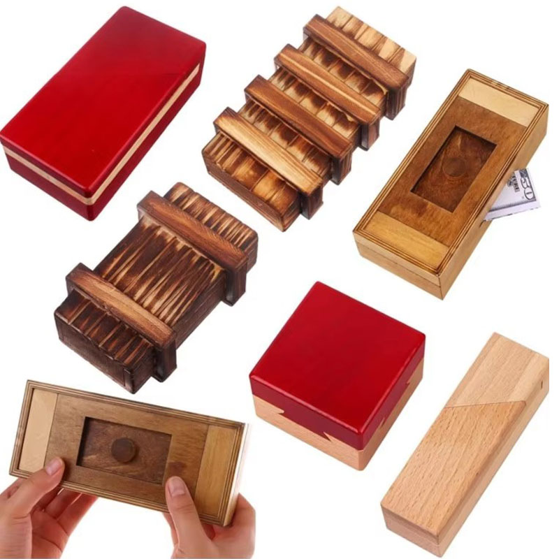 Brain Teaser Cube - Ahşap Gizli Bölmeli Bulmaca Kutusu, Zor